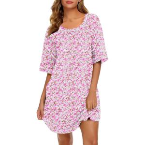 imageEkouaer Cotton Nightgowns for Women Oversized Sleepshirt Tshirt Night Gown Short Sleeve Night Shirt Casual Soft SleepwearPink Floral