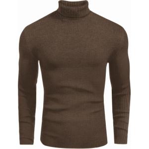 imageEkouaer Mens Turtleneck Shirts Ribbed Lightweight Sweater Long Sleeve Casual Pullover Thermal Undershirts SXXLBrown