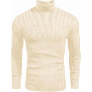 imageEkouaer Mens Turtleneck Shirts Ribbed Lightweight Sweater Long Sleeve Casual Pullover Thermal Undershirts SXXLLight Beige