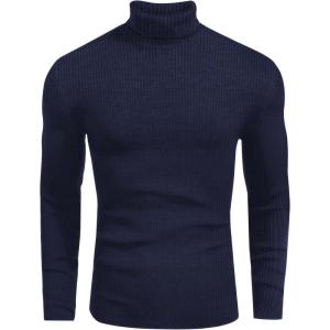 imageEkouaer Mens Turtleneck Shirts Ribbed Lightweight Sweater Long Sleeve Casual Pullover Thermal Undershirts SXXLNavy
