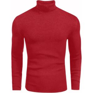 imageEkouaer Mens Turtleneck Shirts Ribbed Lightweight Sweater Long Sleeve Casual Pullover Thermal Undershirts SXXLRed