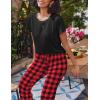 imageEkouaer 2 Pack Pajamas for Women Set Short Sleeve Sleepwear Top and Pants Pjs Soft Printed Lounge Sets with PocketsBlack Red PlaidBlack White Plaid