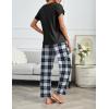 imageEkouaer 2 Pack Pajamas for Women Set Short Sleeve Sleepwear Top and Pants Pjs Soft Printed Lounge Sets with PocketsBlack Red PlaidBlack White Plaid