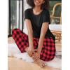 imageEkouaer 2 Pack Pajamas for Women Set Short Sleeve Sleepwear Top and Pants Pjs Soft Printed Lounge Sets with PocketsBlack Red PlaidLight Grey Plaid