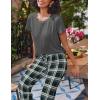 imageEkouaer 2 Pack Pajamas for Women Set Short Sleeve Sleepwear Top and Pants Pjs Soft Printed Lounge Sets with PocketsDeep Grey PlaidBlack Purple Plaid