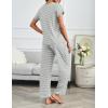 imageEkouaer 2 Pack Pajamas for Women Set Short Sleeve Sleepwear Top and Pants Pjs Soft Printed Lounge Sets with PocketsGrey StripedDeep Grey
