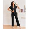 imageEkouaer Pajamas for Women Set Button Up Sleepwear Cute Pjs Ruffle Sleeve Notch Collar Loungewear with Long Pants SXXLBlack