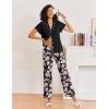 imageEkouaer Pajamas for Women Set Button Up Sleepwear Cute Pjs Ruffle Sleeve Notch Collar Loungewear with Long Pants SXXLBlack Floral