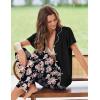 imageEkouaer Pajamas for Women Set Button Up Sleepwear Cute Pjs Ruffle Sleeve Notch Collar Loungewear with Long Pants SXXLBlack Floral