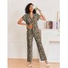 imageEkouaer Pajamas for Women Set Button Up Sleepwear Cute Pjs Ruffle Sleeve Notch Collar Loungewear with Long Pants SXXLBrown Leopard