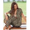 imageEkouaer Pajamas for Women Set Button Up Sleepwear Cute Pjs Ruffle Sleeve Notch Collar Loungewear with Long Pants SXXLBrown Leopard