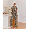 imageEkouaer Pajamas for Women Set Button Up Sleepwear Cute Pjs Ruffle Sleeve Notch Collar Loungewear with Long Pants SXXLBrown Leopard