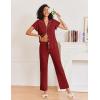 imageEkouaer Pajamas for Women Set Button Up Sleepwear Cute Pjs Ruffle Sleeve Notch Collar Loungewear with Long Pants SXXLBurgundy