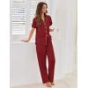 imageEkouaer Pajamas for Women Set Button Up Sleepwear Cute Pjs Ruffle Sleeve Notch Collar Loungewear with Long Pants SXXLBurgundy