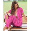 imageEkouaer Pajamas for Women Set Button Up Sleepwear Cute Pjs Ruffle Sleeve Notch Collar Loungewear with Long Pants SXXLHot Pink Cheetah