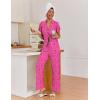 imageEkouaer Pajamas for Women Set Button Up Sleepwear Cute Pjs Ruffle Sleeve Notch Collar Loungewear with Long Pants SXXLHot Pink Cheetah