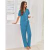 imageEkouaer Pajamas for Women Set Button Up Sleepwear Cute Pjs Ruffle Sleeve Notch Collar Loungewear with Long Pants SXXLLake Blue