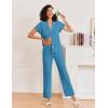imageEkouaer Pajamas for Women Set Button Up Sleepwear Cute Pjs Ruffle Sleeve Notch Collar Loungewear with Long Pants SXXLLake Blue