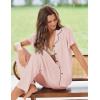 imageEkouaer Pajamas for Women Set Button Up Sleepwear Cute Pjs Ruffle Sleeve Notch Collar Loungewear with Long Pants SXXLLight Pink