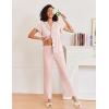imageEkouaer Pajamas for Women Set Button Up Sleepwear Cute Pjs Ruffle Sleeve Notch Collar Loungewear with Long Pants SXXLLight Pink