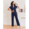 imageEkouaer Pajamas for Women Set Button Up Sleepwear Cute Pjs Ruffle Sleeve Notch Collar Loungewear with Long Pants SXXLNavy Blue