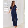 imageEkouaer Pajamas for Women Set Button Up Sleepwear Cute Pjs Ruffle Sleeve Notch Collar Loungewear with Long Pants SXXLNavy Blue