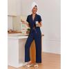 imageEkouaer Pajamas for Women Set Button Up Sleepwear Cute Pjs Ruffle Sleeve Notch Collar Loungewear with Long Pants SXXLNavy Blue