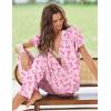 imageEkouaer Pajamas for Women Set Button Up Sleepwear Cute Pjs Ruffle Sleeve Notch Collar Loungewear with Long Pants SXXLPink Bow Tie