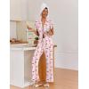 imageEkouaer Pajamas for Women Set Button Up Sleepwear Cute Pjs Ruffle Sleeve Notch Collar Loungewear with Long Pants SXXLPink Striped Bow Teddy