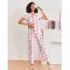 imageEkouaer Pajamas for Women Set Button Up Sleepwear Cute Pjs Ruffle Sleeve Notch Collar Loungewear with Long Pants SXXLPink Striped Bow Teddy