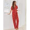 imageEkouaer Pajamas for Women Set Button Up Sleepwear Cute Pjs Ruffle Sleeve Notch Collar Loungewear with Long Pants SXXLRed Xmas Teddy