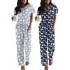 imageEkouaer 2 Pack Pajamas for Women Set Short Sleeve Sleepwear Top and Pants Pjs Soft Printed Lounge Sets with PocketsGrey CatsBlack Dogs