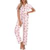 imageEkouaer Pajamas for Women Set Button Up Sleepwear Cute Pjs Ruffle Sleeve Notch Collar Loungewear with Long Pants SXXLPink Striped Bow Teddy