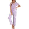 imageEkouaer Pajamas for Women Set Button Up Sleepwear Cute Pjs Ruffle Sleeve Notch Collar Loungewear with Long Pants SXXLPurple Flower