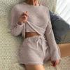 imageEkouaer Waffle Knit Pajama Sets for Women Solid Lounge Sets Long Sleeve Top and Shorts Pjs SXXL