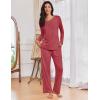 imageEkouaer Womens Pajama Sets Pleated Tops with Long Pants Lounge Set Long Sleeve Fall Sleepwear Ladies Pjs SXXLWine Red