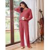 imageEkouaer Womens Pajama Sets Pleated Tops with Long Pants Lounge Set Long Sleeve Fall Sleepwear Ladies Pjs SXXLWine Red
