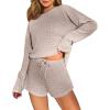 imageEkouaer Waffle Knit Pajama Sets for Women Solid Lounge Sets Long Sleeve Top and Shorts Pjs SXXL