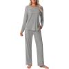 imageEkouaer Womens Pajama Sets Pleated Tops with Long Pants Lounge Set Long Sleeve Fall Sleepwear Ladies Pjs SXXLGrey