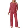 imageEkouaer Womens Pajama Sets Pleated Tops with Long Pants Lounge Set Long Sleeve Fall Sleepwear Ladies Pjs SXXLWine Red