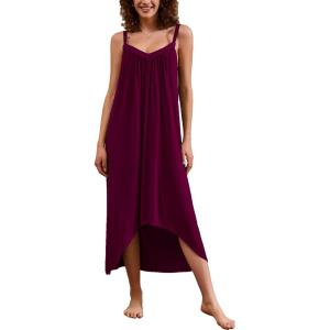 imageEkouaer Nightgown for Women Sleeveless Night Gown Long Sleepdress Soft Nightshirt Full Slip Nightdress Cherry Red Large