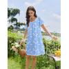imageEkouaer Cotton Nightgowns for Women Lace Trim Sleep Shirts Short Sleeve Night Shirts Sleep Dress with PocketsBlue Birds