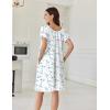 imageEkouaer Cotton Nightgowns for Women Lace Trim Sleep Shirts Short Sleeve Night Shirts Sleep Dress with PocketsBlue Floral