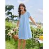 imageEkouaer Cotton Nightgowns for Women Lace Trim Sleep Shirts Short Sleeve Night Shirts Sleep Dress with PocketsLight Blue