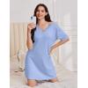 imageEkouaer Nightgowns for Women Short Sleeve Sleep Shirt V Neck Night Gown With Pockets Soft Pajamas Dress Casual SleepwearBlue