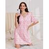 imageEkouaer Nightgowns for Women Short Sleeve Sleep Shirt V Neck Night Gown With Pockets Soft Pajamas Dress Casual SleepwearFloral Pink