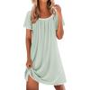 imageEkouaer Cotton Nightgowns for Women Lace Trim Sleep Shirts Short Sleeve Night Shirts Sleep Dress with PocketsLight Green
