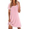 imageEkouaer Cotton Nightgowns for Women Lace Trim Sleep Shirts Short Sleeve Night Shirts Sleep Dress with PocketsPink