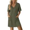 imageEkouaer Nightgowns for Women Short Sleeve Sleep Shirt V Neck Night Gown With Pockets Soft Pajamas Dress Casual SleepwearArmy Green
