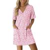 imageEkouaer Nightgowns for Women Short Sleeve Sleep Shirt V Neck Night Gown With Pockets Soft Pajamas Dress Casual SleepwearFloral Pink